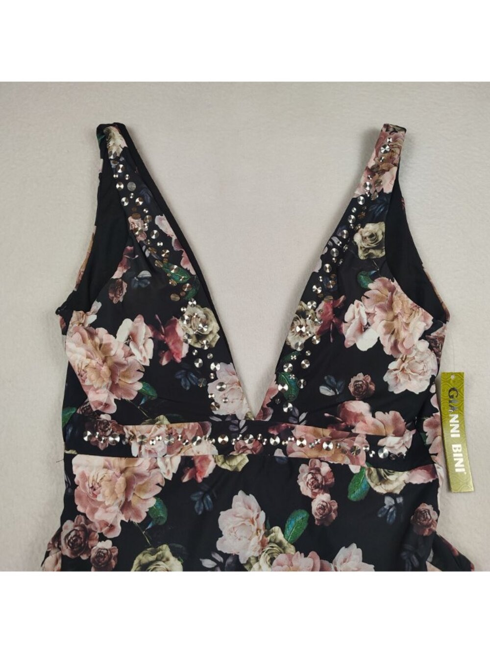 NEW Gianni Bini Plunge One-Piece Swimsuit Midnight Garden Floral Sz L - Picture 5 of 11